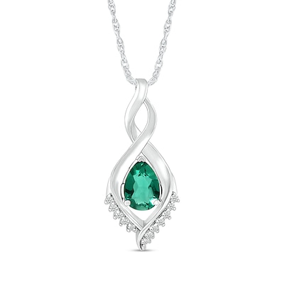 Pear-Shaped Lab-Created Emerald and White Sapphire Shadow Infinity Pendant in Sterling Silver