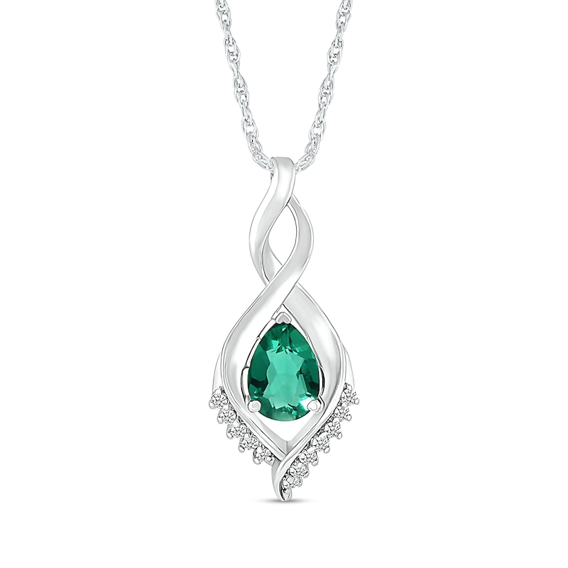 Pear-Shaped Lab-Created Emerald and White Sapphire Shadow Infinity Pendant in Sterling Silver|Peoples Jewellers