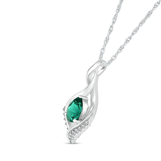 Pear-Shaped Lab-Created Emerald and White Sapphire Shadow Infinity Pendant in Sterling Silver