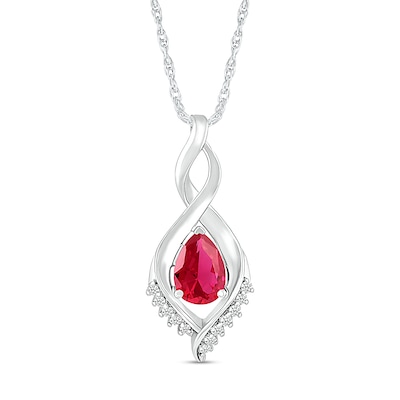 Pear-Shaped Lab-Created Ruby and White Sapphire Shadow Infinity Pendant in Sterling Silver