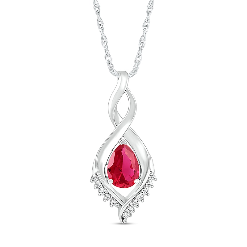 Pear-Shaped Lab-Created Ruby and White Sapphire Shadow Infinity Pendant in Sterling Silver