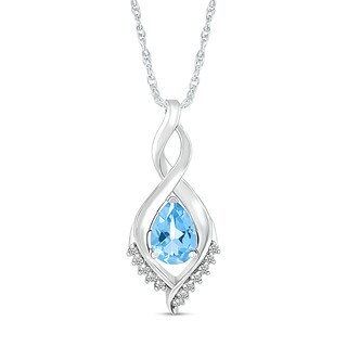 Pear-Shaped Blue Topaz and White Lab-Created Sapphire Shadow Infinity Pendant in Sterling Silver