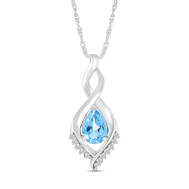 Pear-Shaped Blue Topaz and White Lab-Created Sapphire Shadow Infinity Pendant in Sterling Silver