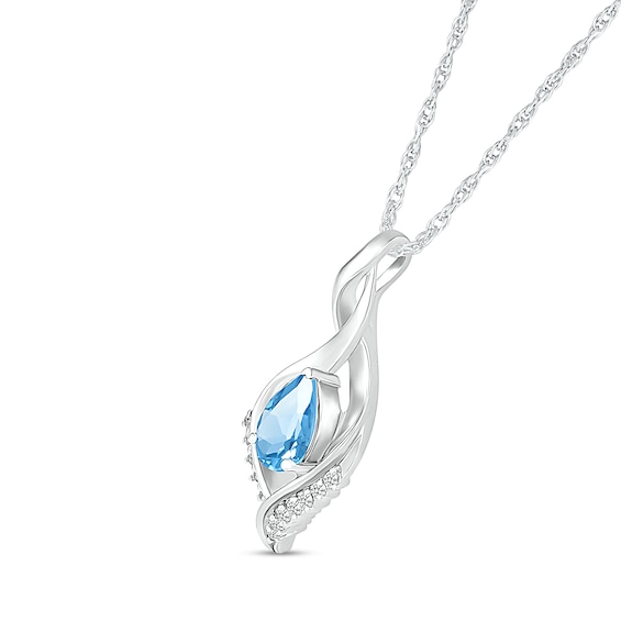 Pear-Shaped Blue Topaz and White Lab-Created Sapphire Shadow Infinity Pendant in Sterling Silver