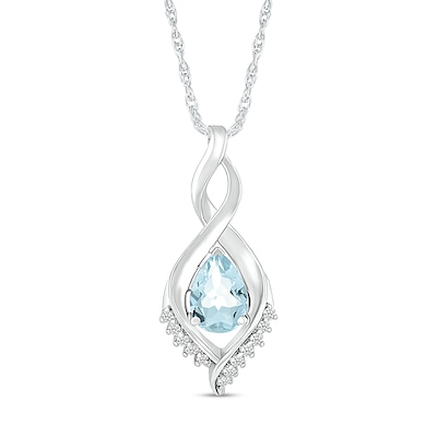 Pear-Shaped Aquamarine and White Lab-Created Sapphire Shadow Infinity Pendant in Sterling Silver