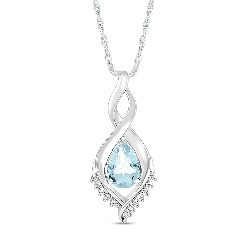 Pear-Shaped Aquamarine and White Lab-Created Sapphire Shadow Infinity Pendant in Sterling Silver|Peoples Jewellers