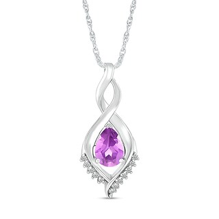 Pear-Shaped Amethyst and White Lab-Created Sapphire Shadow Infinity Pendant in Sterling Silver