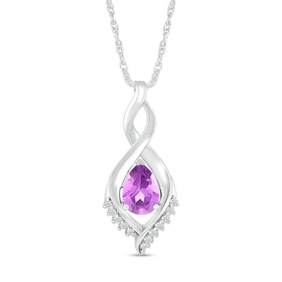 Pear-Shaped Amethyst and White Lab-Created Sapphire Shadow Infinity Pendant in Sterling Silver