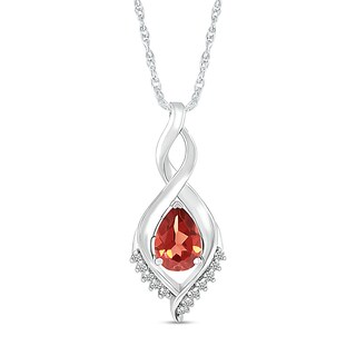 Pear-Shaped Garnet and White Lab-Created Sapphire Shadow Infinity Pendant in Sterling Silver