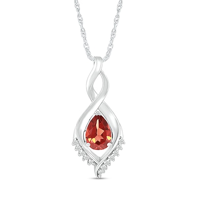 Pear-Shaped Garnet and White Lab-Created Sapphire Shadow Infinity Pendant in Sterling Silver