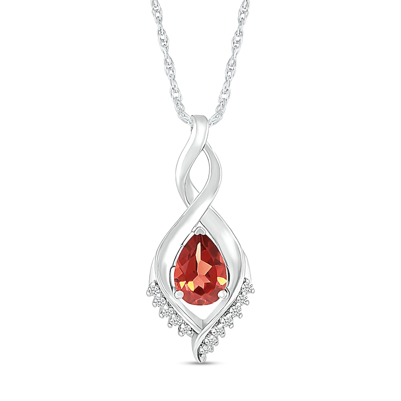 Pear-Shaped Garnet and White Lab-Created Sapphire Shadow Infinity Pendant in Sterling Silver|Peoples Jewellers