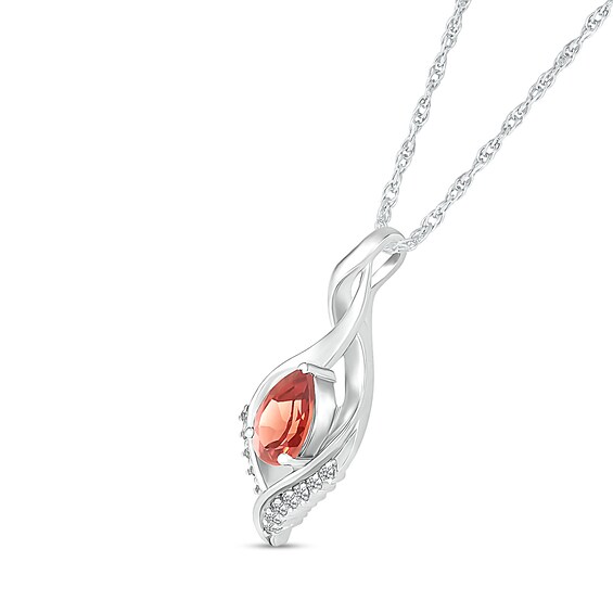 Pear-Shaped Garnet and White Lab-Created Sapphire Shadow Infinity Pendant in Sterling Silver