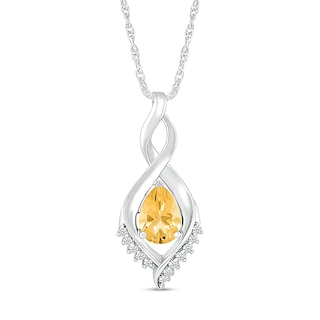 Pear-Shaped Citrine and White Lab-Created Sapphire Shadow Infinity Pendant in Sterling Silver