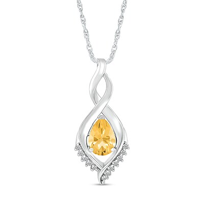 Pear-Shaped Citrine and White Lab-Created Sapphire Shadow Infinity Pendant in Sterling Silver