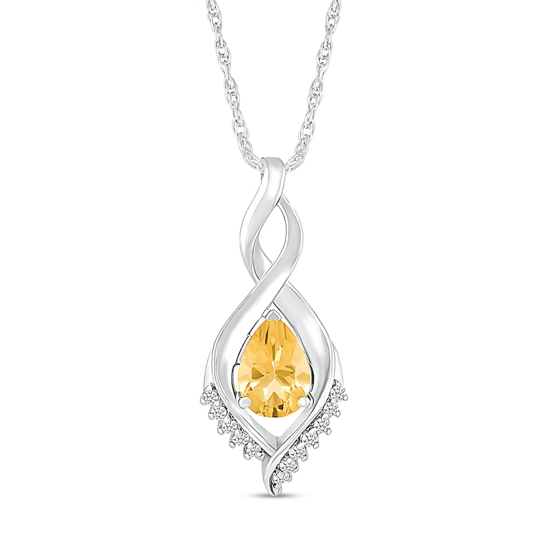 Pear-Shaped Citrine and White Lab-Created Sapphire Shadow Infinity Pendant in Sterling Silver|Peoples Jewellers