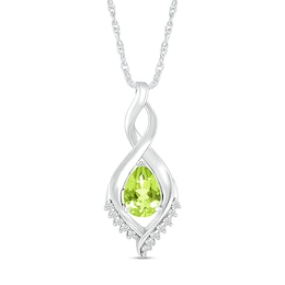 Pear-Shaped Peridot and White Lab-Created Sapphire Shadow Infinity Pendant in Sterling Silver