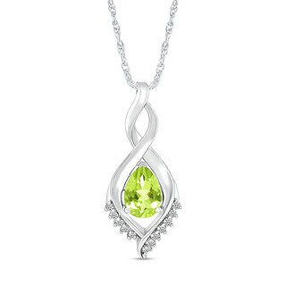 Pear-Shaped Peridot and White Lab-Created Sapphire Shadow Infinity Pendant in Sterling Silver