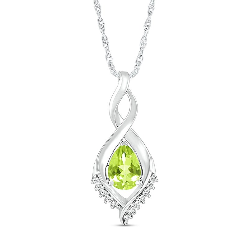 Pear-Shaped Peridot and White Lab-Created Sapphire Shadow Infinity Pendant in Sterling Silver