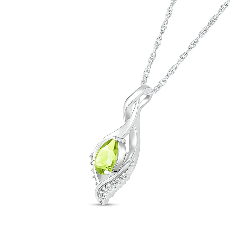 Pear-Shaped Peridot and White Lab-Created Sapphire Shadow Infinity Pendant in Sterling Silver