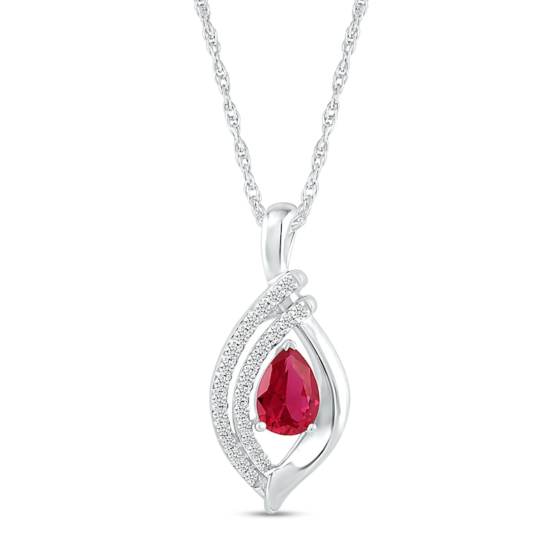 Pear-Shaped Lab-Created Ruby and White Sapphire Double Row Open Flame Pendant in Sterling Silver|Peoples Jewellers