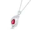 Thumbnail Image 1 of Pear-Shaped Lab-Created Ruby and White Sapphire Double Row Open Flame Pendant in Sterling Silver