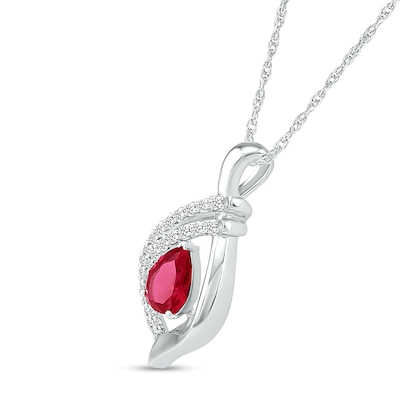 Pear-Shaped Lab-Created Ruby and White Sapphire Double Row Open Flame Pendant in Sterling Silver