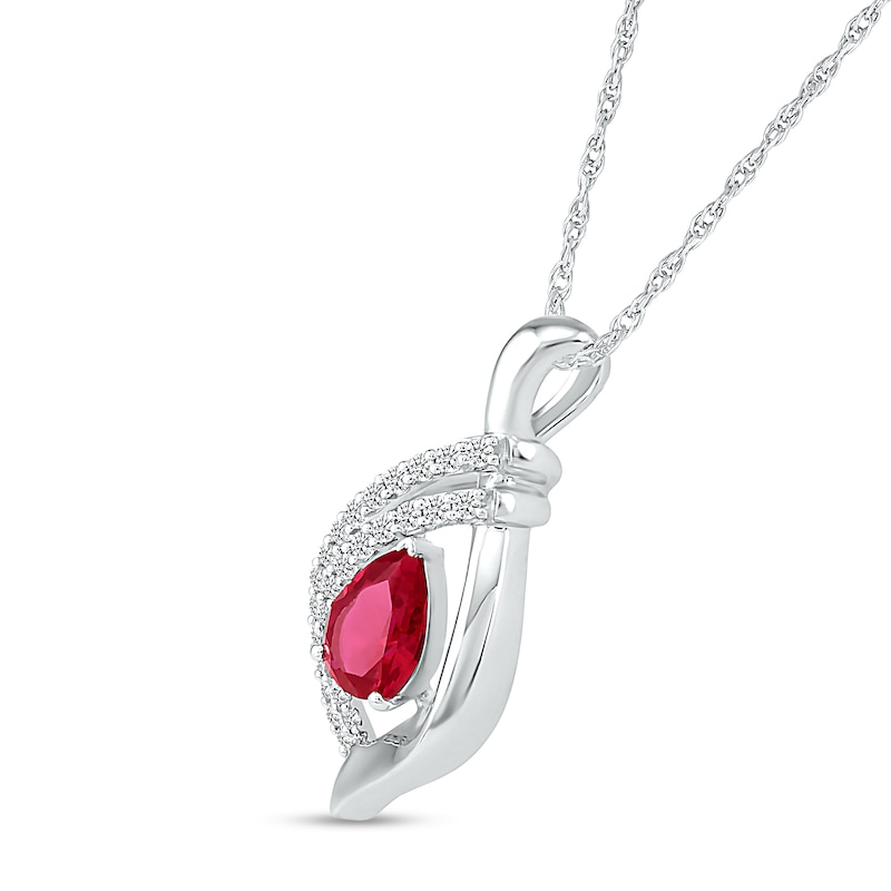 Pear-Shaped Lab-Created Ruby and White Sapphire Double Row Open Flame Pendant in Sterling Silver|Peoples Jewellers