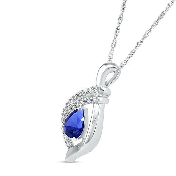 Pear-Shaped Blue and White Lab-Created Sapphire Double Row Open Flame Pendant in Sterling Silver