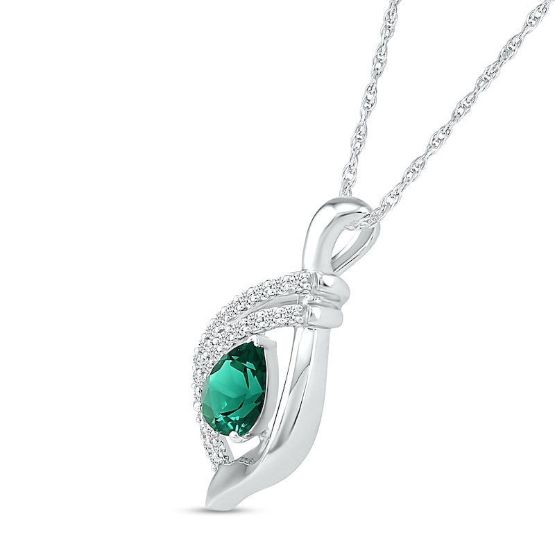 Pear-Shaped Lab-Created Emerald and White Sapphire Double Row Open Flame Pendant in Sterling Silver|Peoples Jewellers