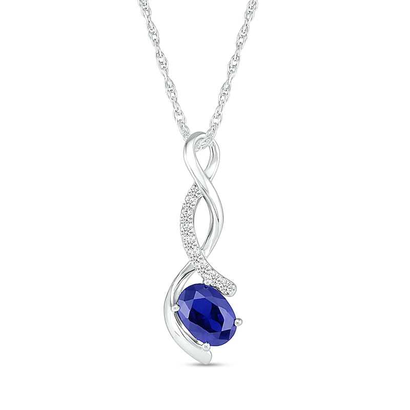 Oval Blue and White Lab-Created Sapphire Loose Ribbon Pendant in Sterling Silver