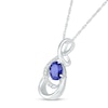 Thumbnail Image 1 of Oval Blue and White Lab-Created Sapphire Infinity Ribbon Overlay Pendant in Sterling Silver