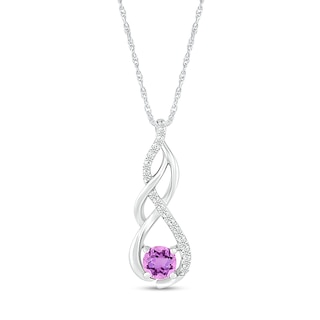 5.0mm Amethyst and White Lab-Created White Sapphire Infinity Braid Pendant in 10K White Gold