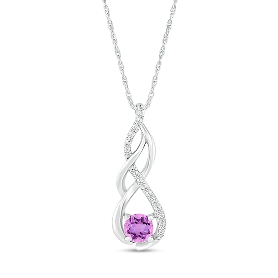 5.0mm Amethyst and White Lab-Created White Sapphire Infinity Braid Pendant in 10K White Gold