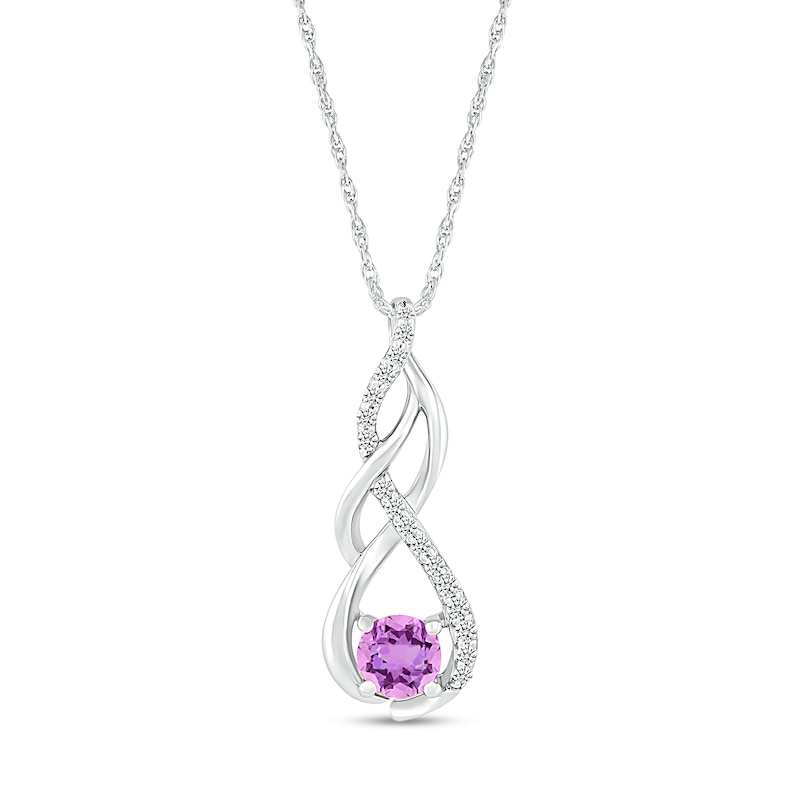 5.0mm Amethyst and White Lab-Created White Sapphire Infinity Braid Pendant in 10K White Gold|Peoples Jewellers
