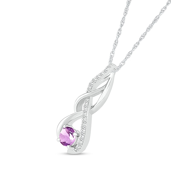 5.0mm Amethyst and White Lab-Created White Sapphire Infinity Braid Pendant in 10K White Gold