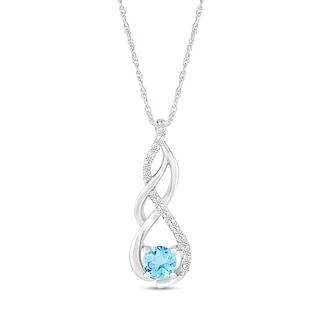 Blue Topaz and White Lab-Created Sapphire Infinity Braid Pendant in 10K White Gold