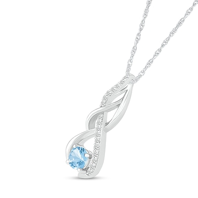 Blue Topaz and White Lab-Created Sapphire Infinity Braid Pendant in 10K White Gold