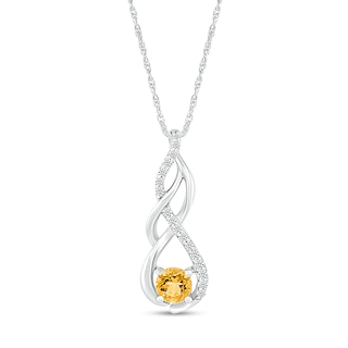 5.0mm Citrine and White Lab-Created White Sapphire Infinity Braid Pendant in 10K White Gold