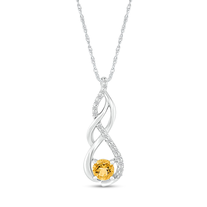 5.0mm Citrine and White Lab-Created White Sapphire Infinity Braid Pendant in 10K White Gold|Peoples Jewellers