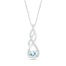 5.0mm Aquamarine and White Lab-Created White Sapphire Infinity Braid Pendant in 10K White Gold