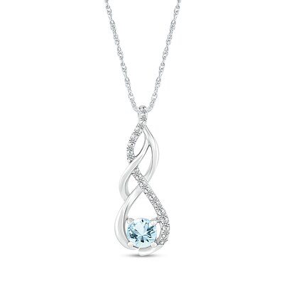 5.0mm Aquamarine and White Lab-Created White Sapphire Infinity Braid Pendant in 10K White Gold