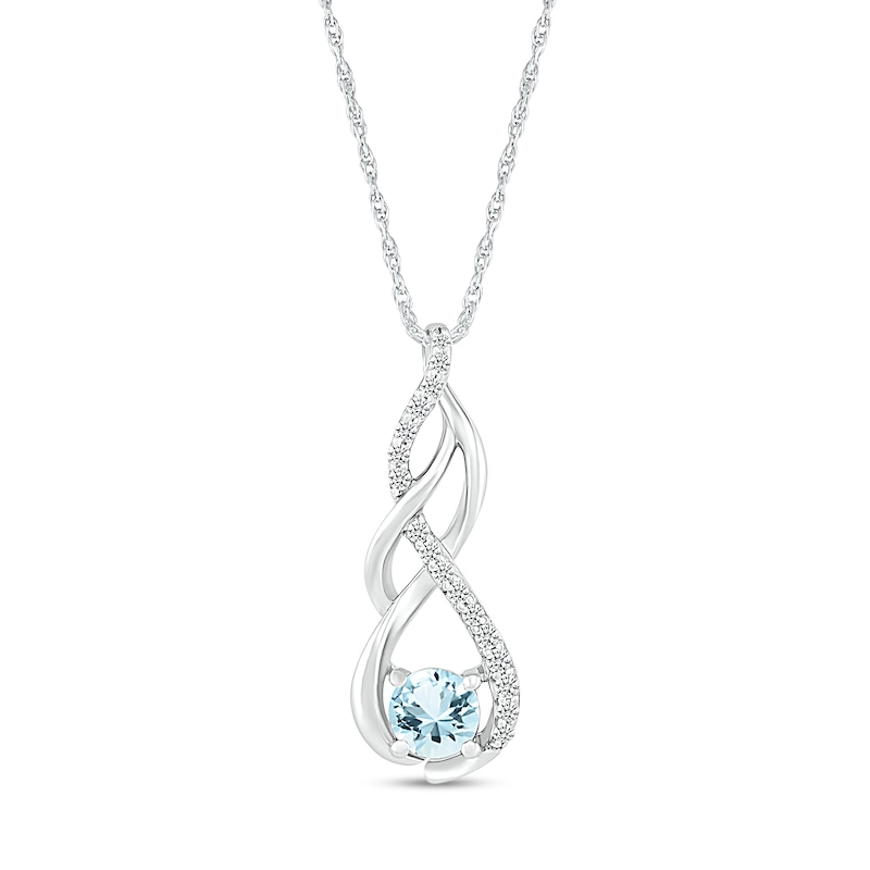 5.0mm Aquamarine and White Lab-Created White Sapphire Infinity Braid Pendant in 10K White Gold|Peoples Jewellers