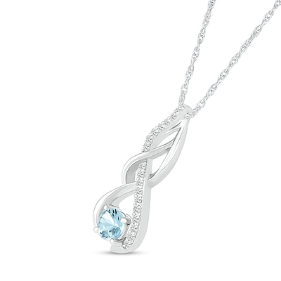 5.0mm Aquamarine and White Lab-Created White Sapphire Infinity Braid Pendant in 10K White Gold