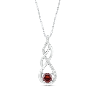 5.0mm Garnet and White Lab-Created White Sapphire Infinity Braid Pendant in 10K White Gold