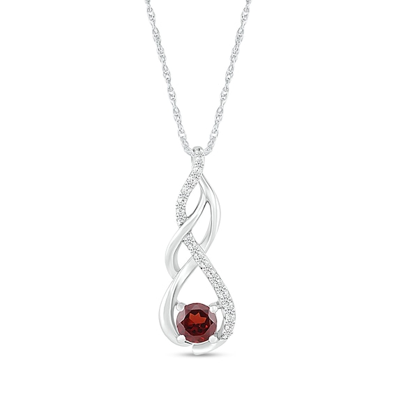 5.0mm Garnet and White Lab-Created White Sapphire Infinity Braid Pendant in 10K White Gold