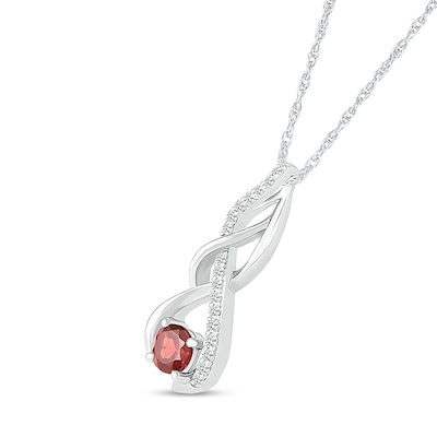 5.0mm Garnet and White Lab-Created White Sapphire Infinity Braid Pendant in 10K White Gold