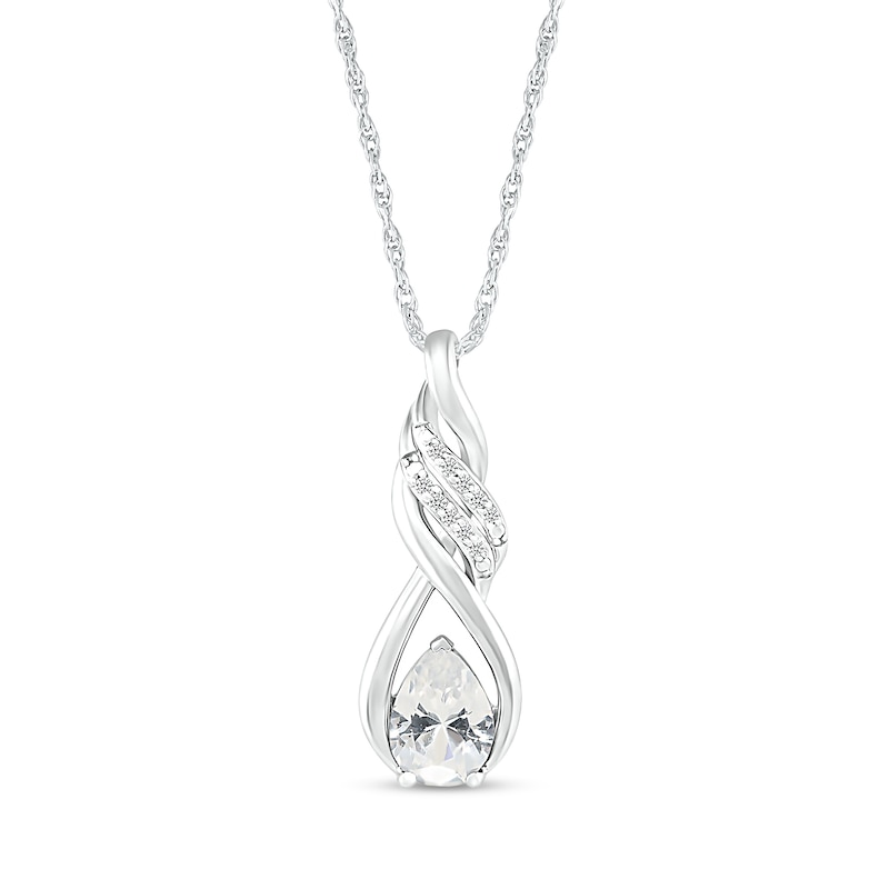 Pear-Shaped White Lab-Created Sapphire Cascading Infinity Ribbon Pendant in Sterling Silver