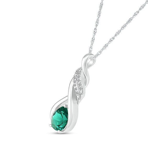 Pear-Shaped Lab-Created Emerald and White Sapphire Cascading Infinity Ribbon Pendant in Sterling Silver