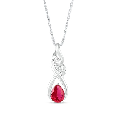 Pear-Shaped Lab-Created Ruby and White Sapphire Cascading Infinity Ribbon Pendant in Sterling Silver