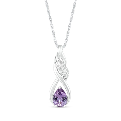 Pear-Shaped Lab-Created Alexandrite and White Sapphire Cascading Infinity Ribbon Pendant in Sterling Silver